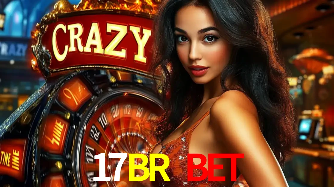 Mulher glamourosa olhando para a câmera com a roda vermelha do Crazy Time ao fundo em um ambiente de cassino, destacando a emoção dos jogos ao vivo no 17BR BET.