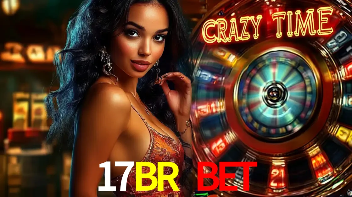 Mulher elegante ao lado da vibrante roda da fortuna do jogo de cassino ao vivo Crazy Time, um dos game shows mais populares e cheios de prêmios do 17BR BET.